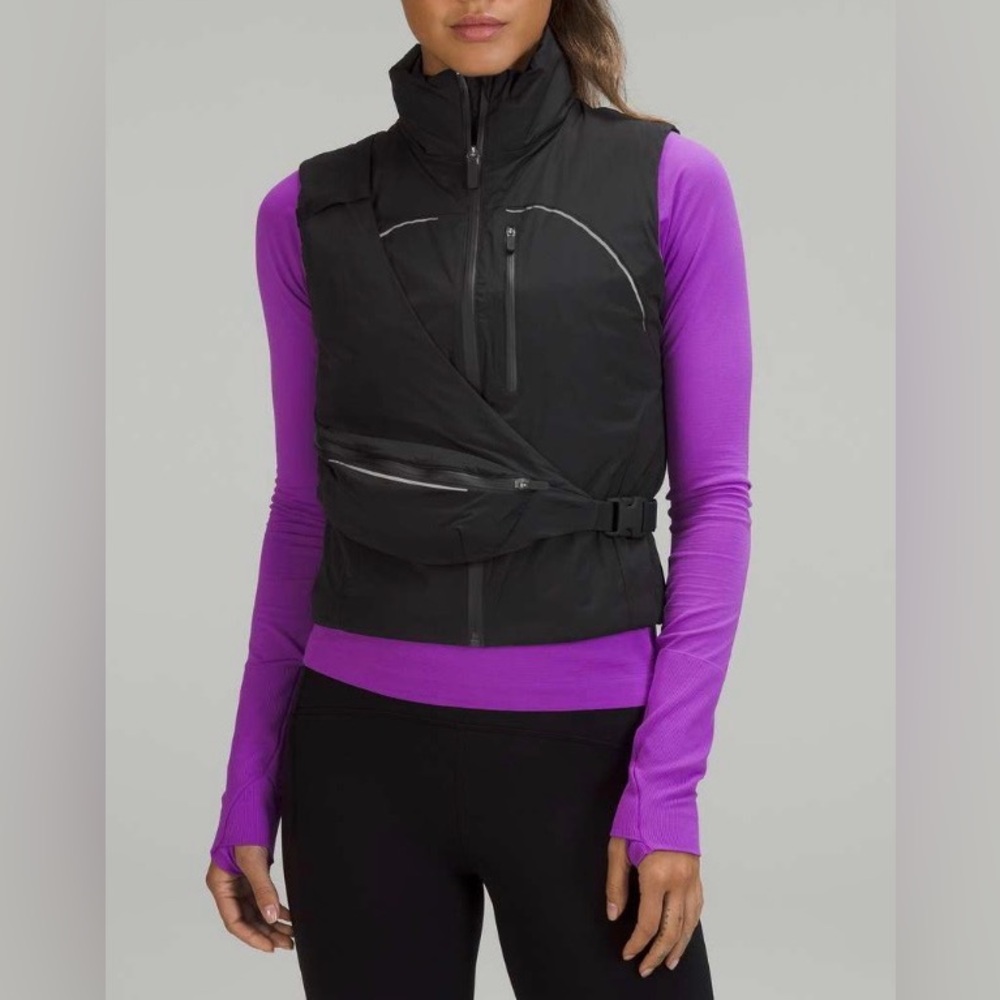 lululemon athletica Black Puffer Vest with Belt Detail